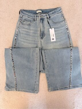 NWT Bianco Jeans Charlie Studded Seam Wide Leg Jeans 27